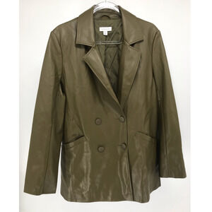 Topshop Green Faux Leather Relaxed Fit Double Breast Blazer Jacket Womens 12